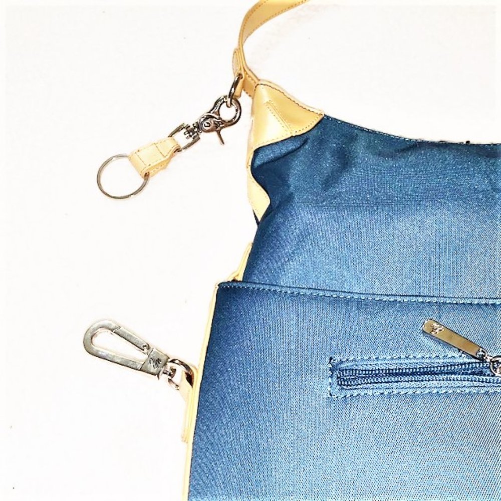 JOY MANGANO Teal/Tan Trim Bucket Shoulder Handbag - Picture 5 of 10